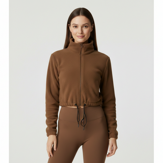 New Autumn Winter Clothes Warm High Waist Casual Sports Yoga Coat Fleece Fitness Short Jacket Slim Lady Zip Up Sweatshirt Women