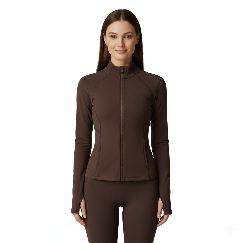 Yoga sport wear spandex full Zip Long Sleeve yoga jacket with Thumb Hole without hood Women Coat