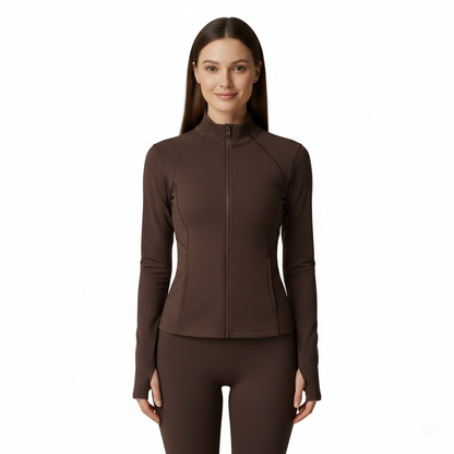 Yoga sport wear spandex full Zip Long Sleeve yoga jacket with Thumb Hole without hood Women Coat