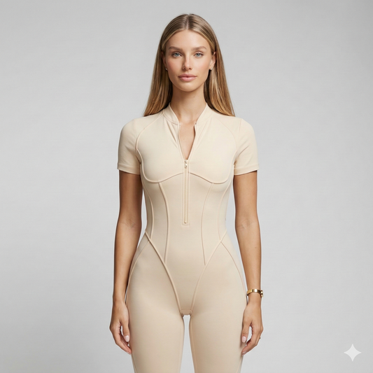 Women's Backless Hip Lift Yoga Jumpsuit Sports Fitness Removable Padding Zipper Leggings One-Piece Running Workout Gym Jumpsuit