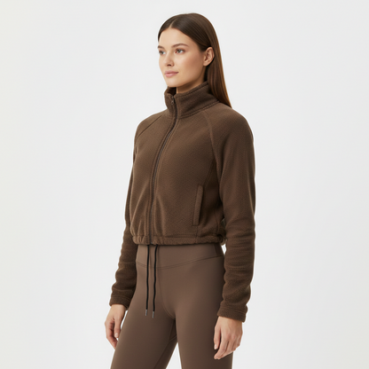 New Autumn Winter Clothes Warm High Waist Casual Sports Yoga Coat Fleece Fitness Short Jacket Slim Lady Zip Up Sweatshirt Women