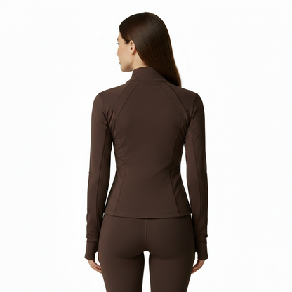 Yoga sport wear spandex full Zip Long Sleeve yoga jacket with Thumb Hole without hood Women Coat
