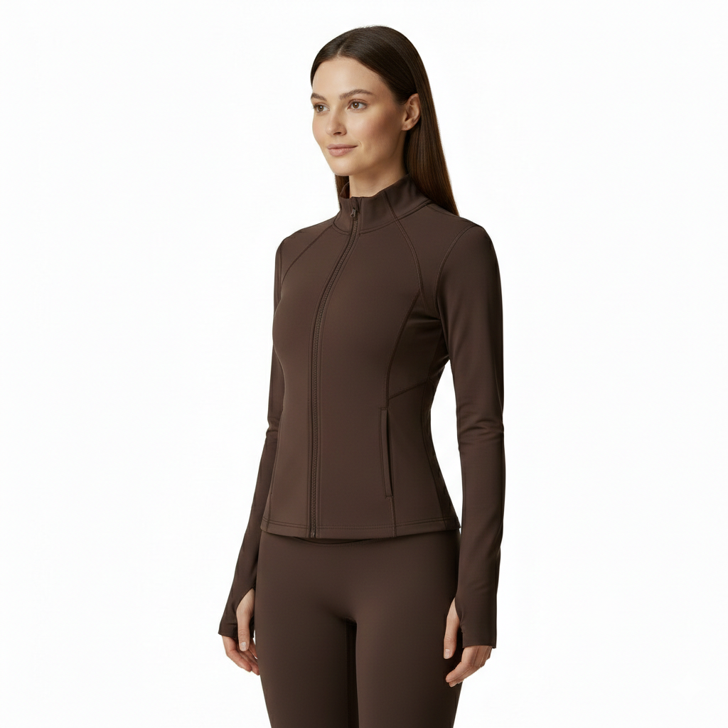 Yoga sport wear spandex full Zip Long Sleeve yoga jacket with Thumb Hole without hood Women Coat