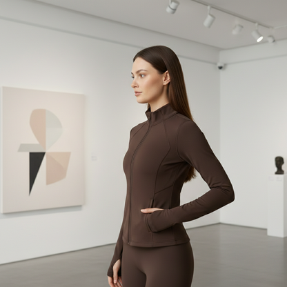 Yoga sport wear spandex full Zip Long Sleeve yoga jacket with Thumb Hole without hood Women Coat