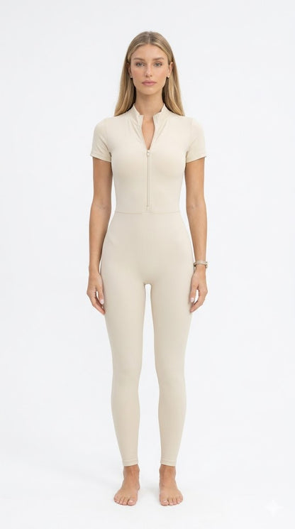 One Piece Fitness Yoga Set Women Buttery Soft Short Sleeve Gym Jumpsuit Super Stretch Zipper Workout Running Sportswear