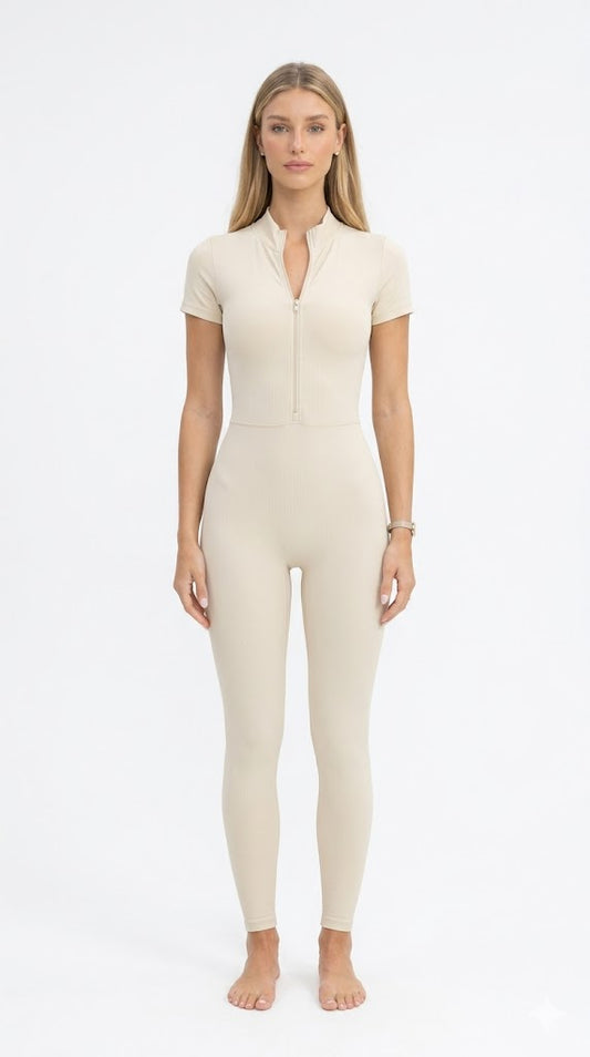 One Piece Fitness Yoga Set Women Buttery Soft Short Sleeve Gym Jumpsuit Super Stretch Zipper Workout Running Sportswear